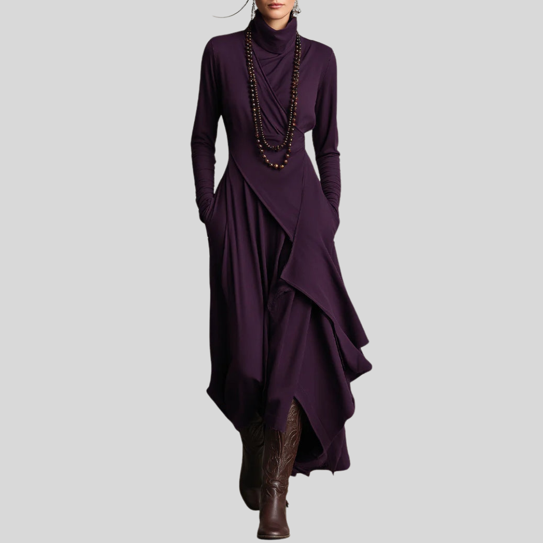 Marilyn elegant maxi dress in purple, full-length front view