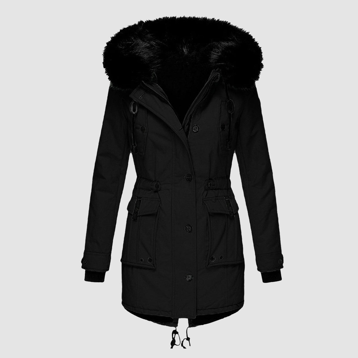 Bronte elegant winter coat in black, front view