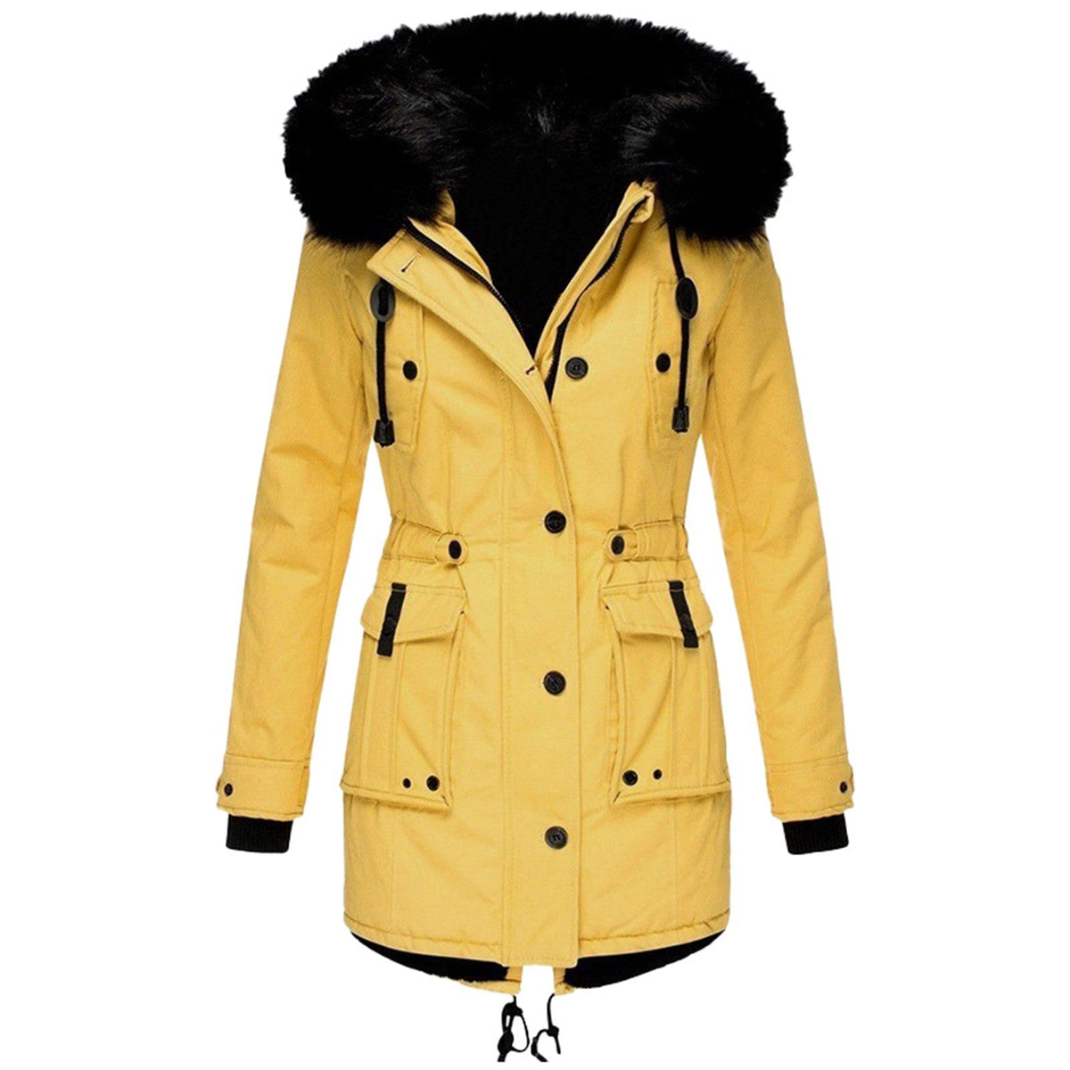 Bronte elegant winter coat in yellow, front view