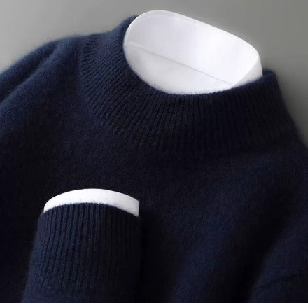 Melai elegant sweater in navy blue, collar and sleeve detail