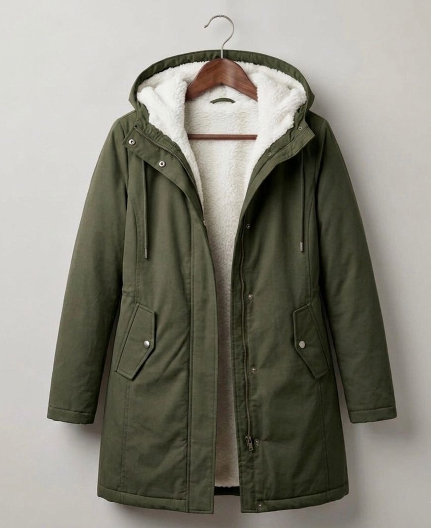 Marjorie hooded longline coat in forest green with plush lining
