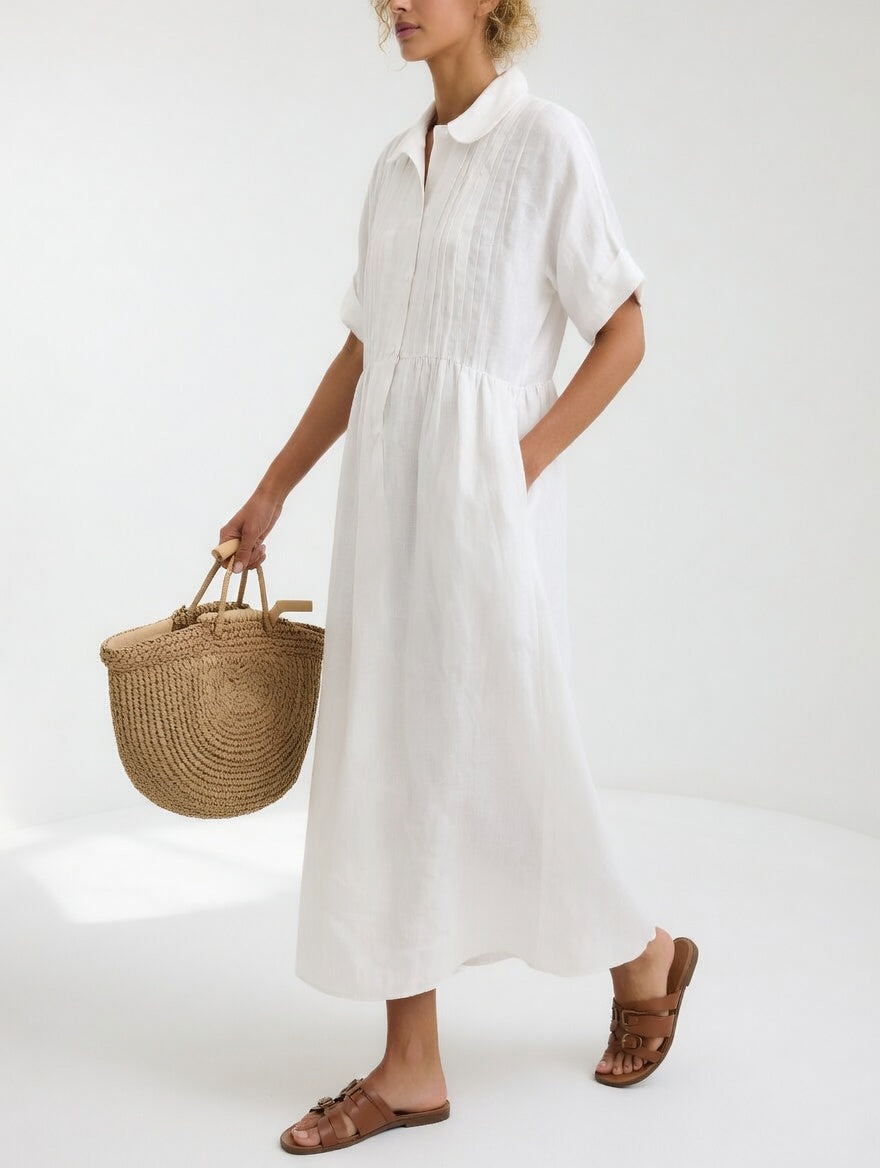 Lysandra long shirt dress in white, full-length front view