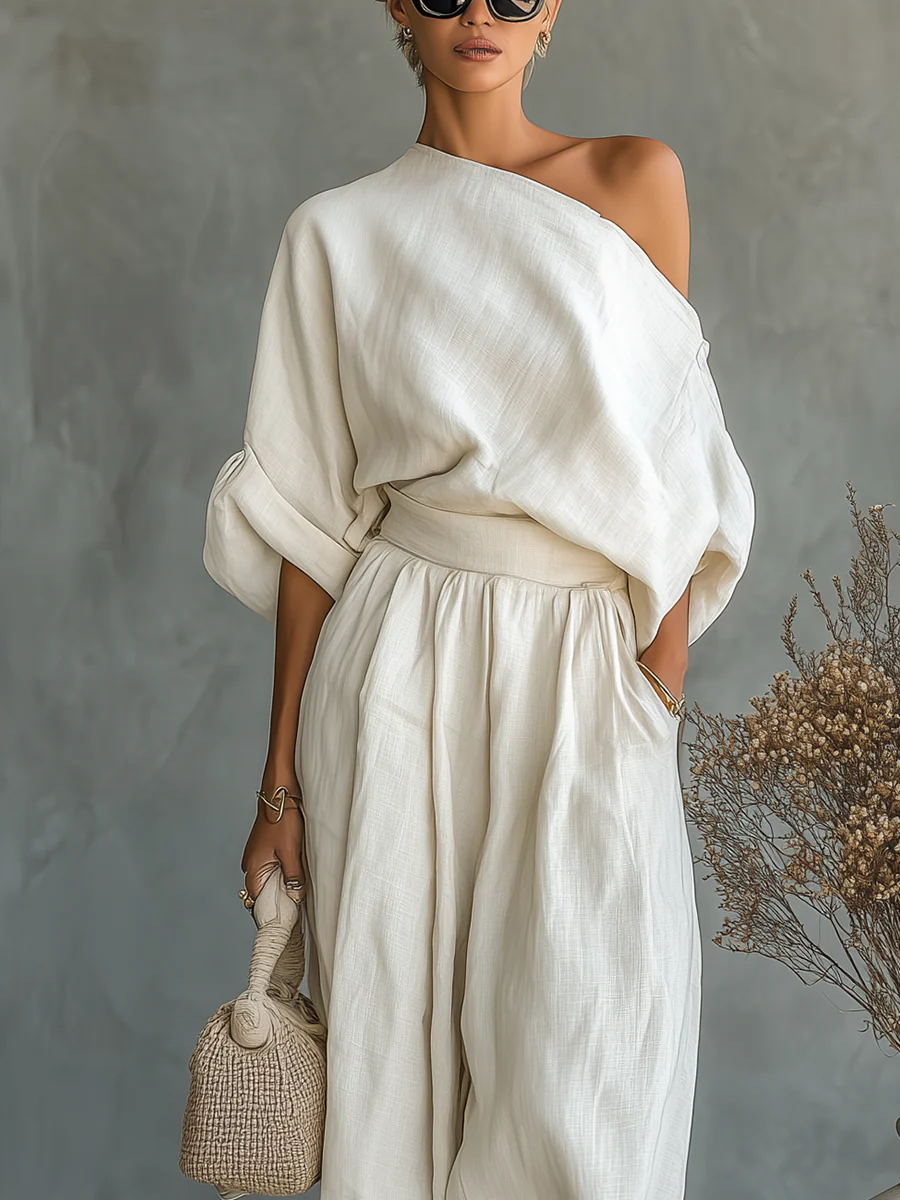 Sophie off-shoulder top in off white, close three-quarter view