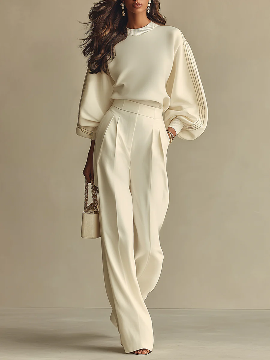 Sophie two-piece suit in ivory, full-length front view