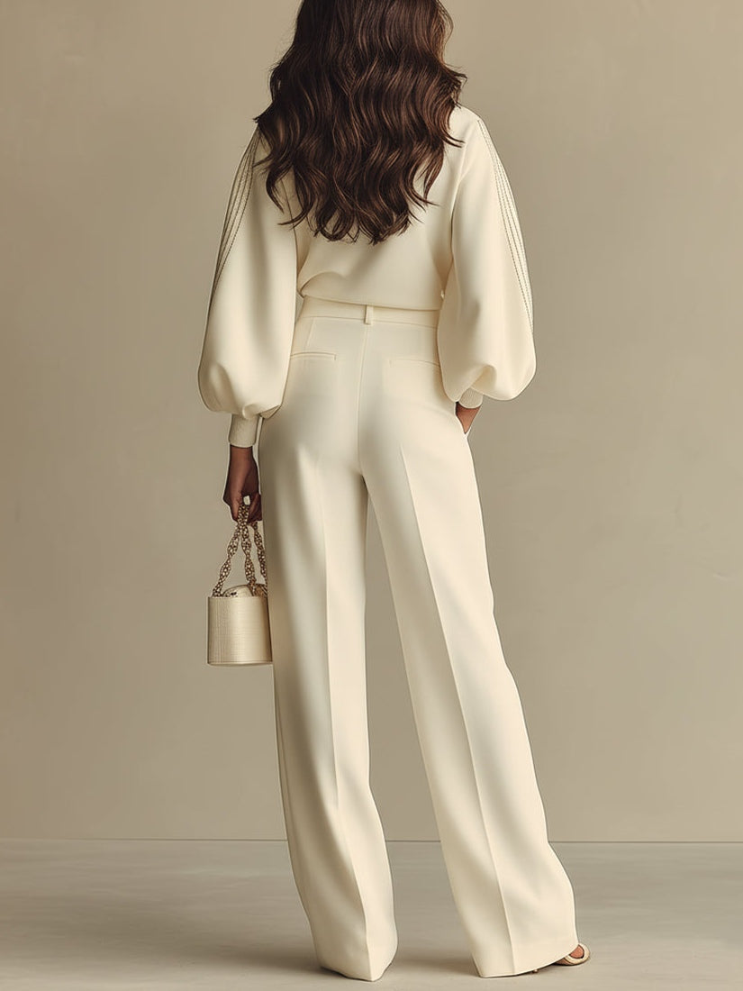 Sophie two-piece suit in ivory, full-length back view