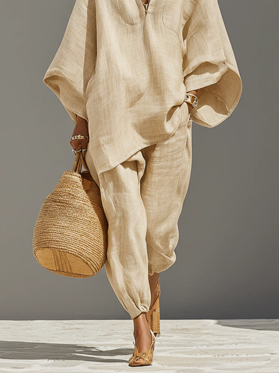 Kiera jogger trousers in light khaki, detail of gathered ankle cuffs