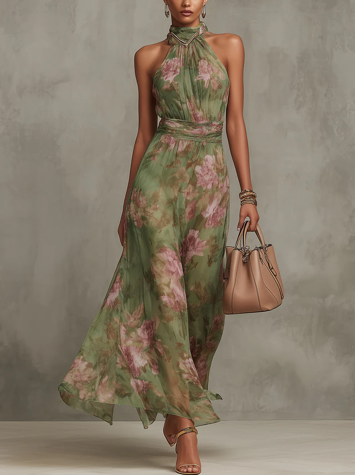 Faith floral maxi dress in green, full-length front view