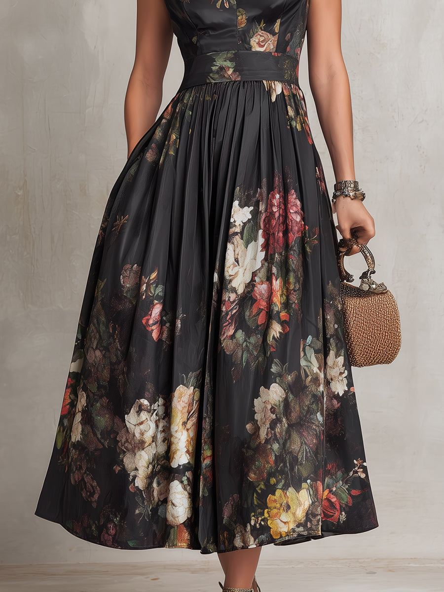 Brianne midi dress detail of pleated A-line skirt and waistband