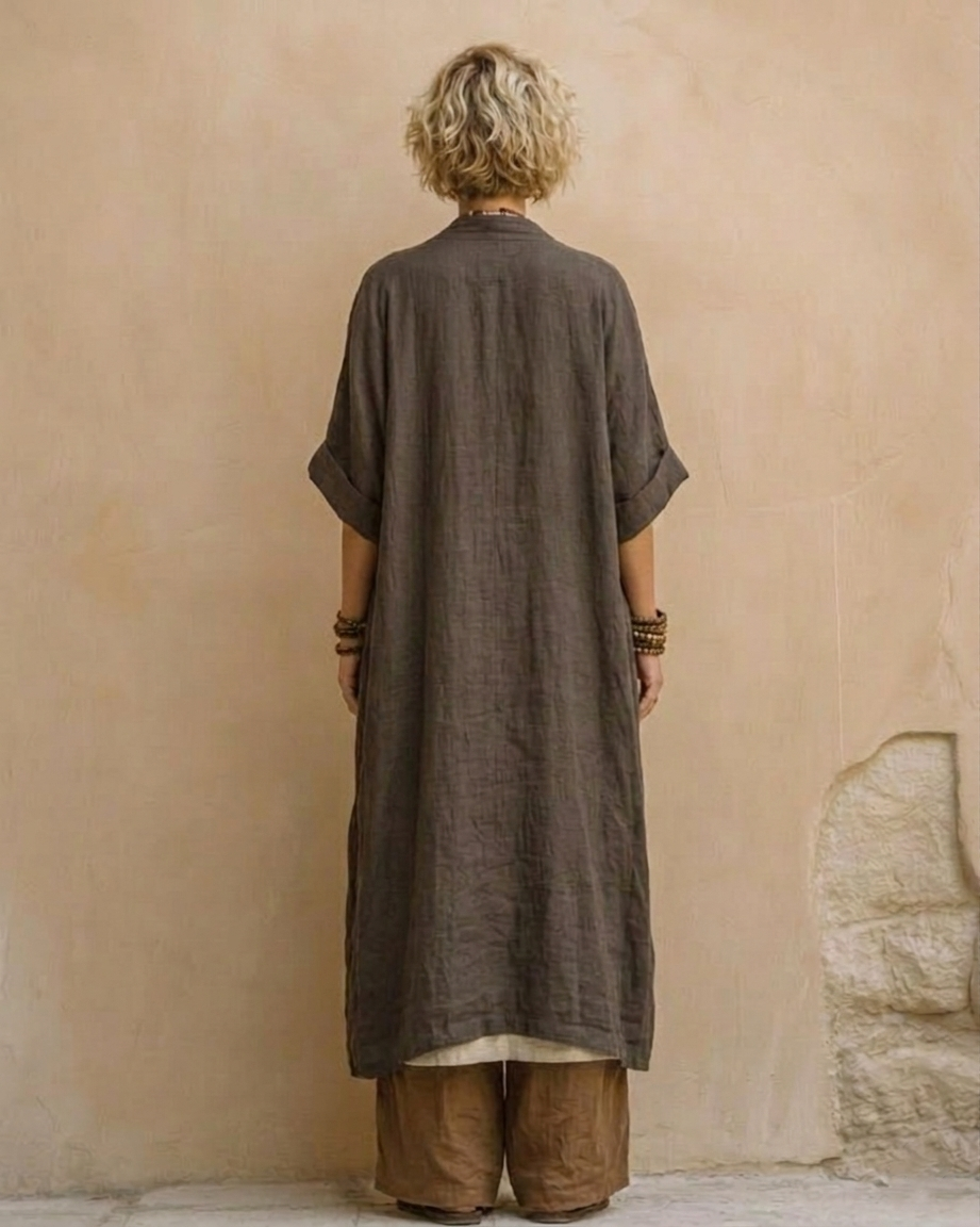 Zara grey brown long cardigan from the set, back view