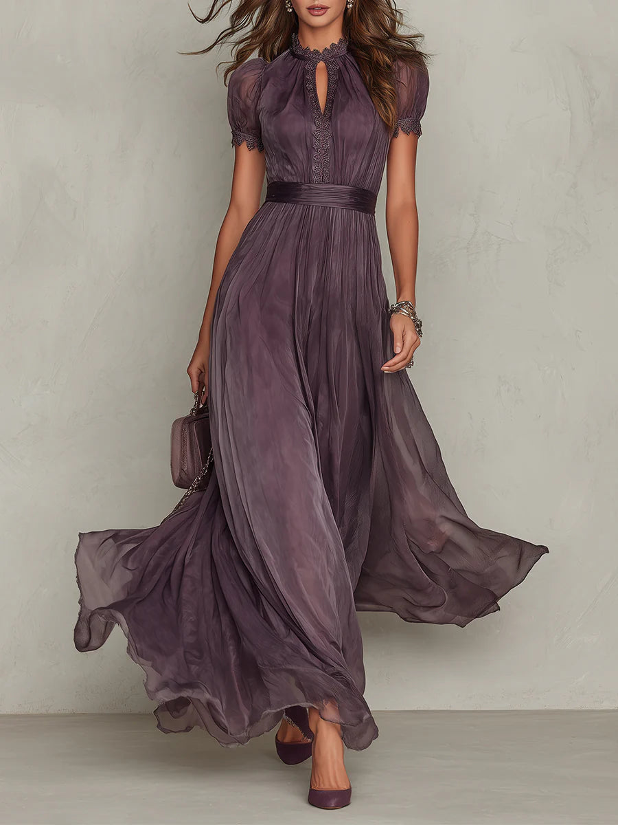 Ruby flowing maxi dress in purple, full-length front view