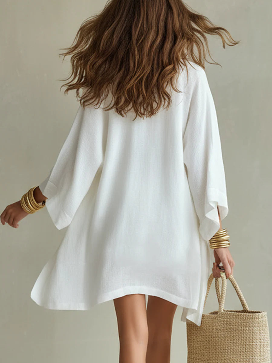 Sophie cardigan and shorts set in white, back view