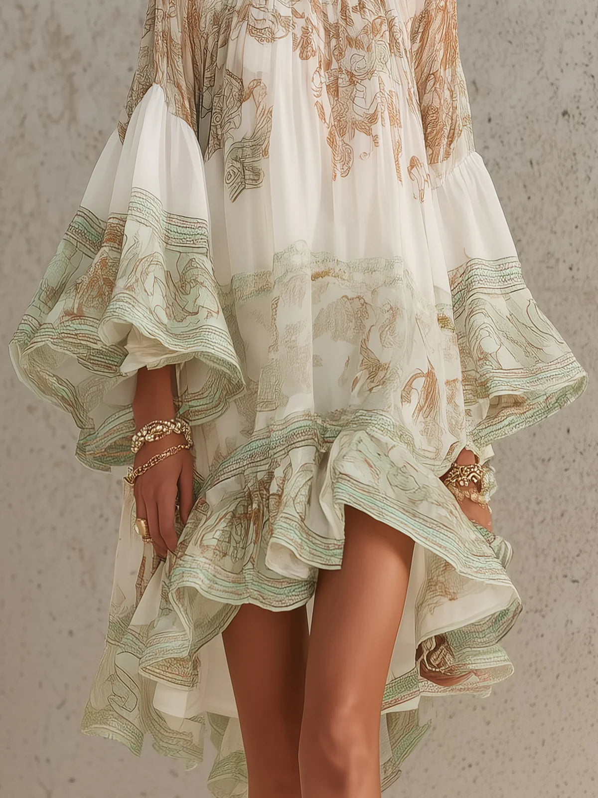 Rosalie mini dress close-up of striped bordered ruffle hem