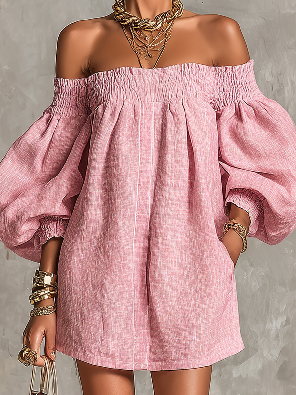 Violette pink mini dress, close front view of A-line silhouette