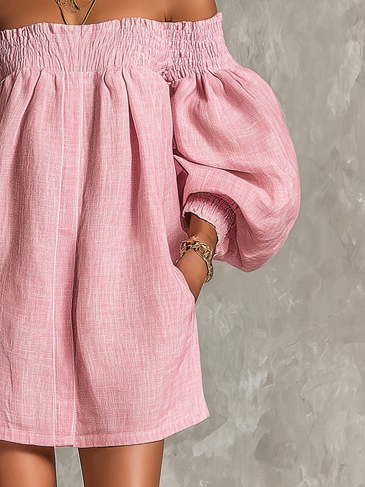 Violette pink mini dress detail, side pocket and sleeve cuff