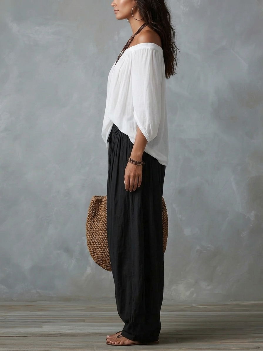 Raffaella two-piece set in white and black, side view