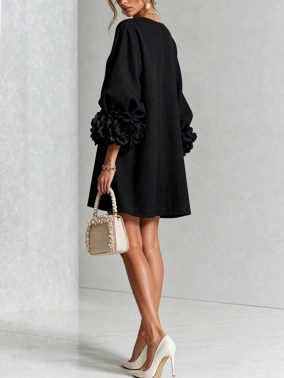 Frederica | Floral-Cuff Balloon-Sleeve Mini Dress