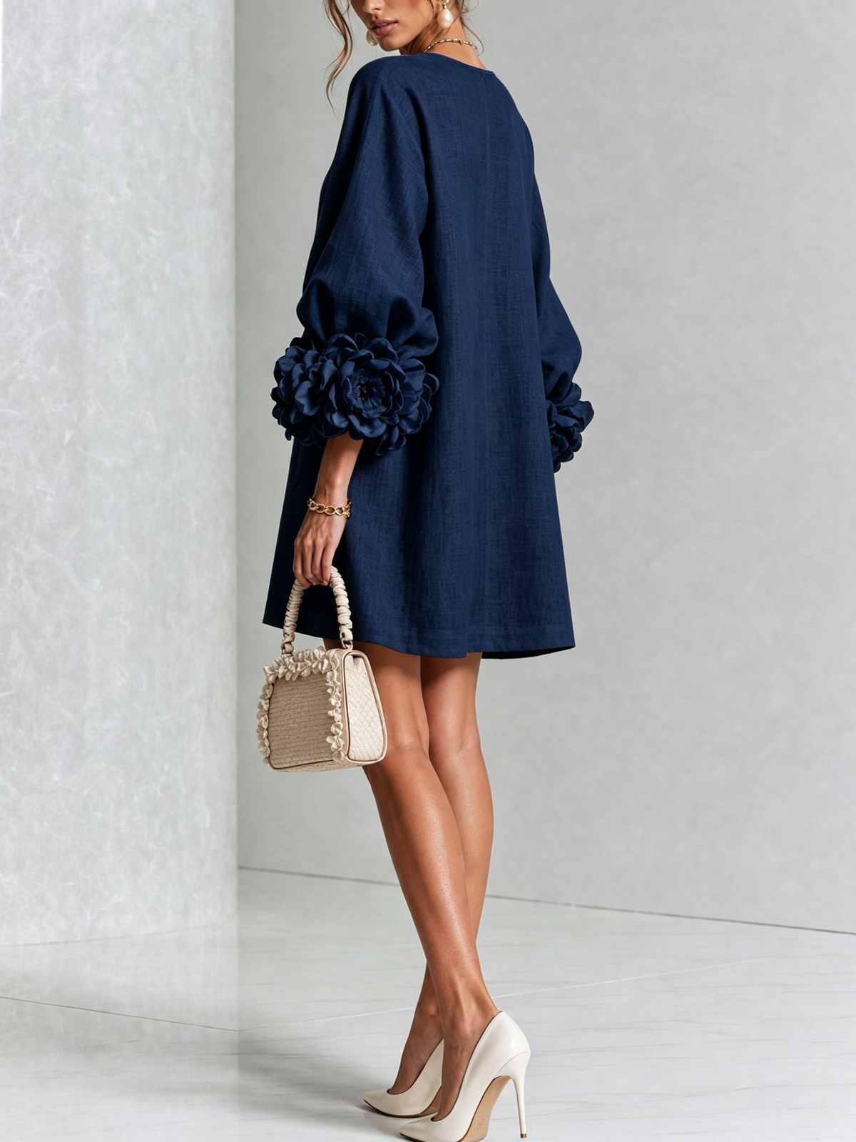 Frederica | Floral-Cuff Balloon-Sleeve Mini Dress