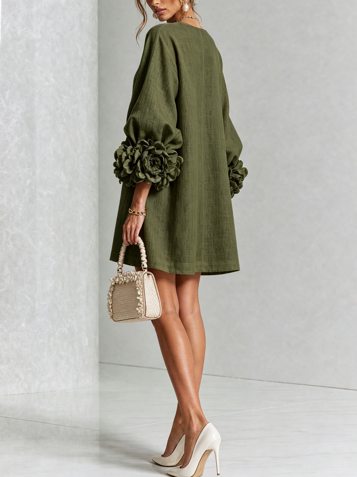 Frederica | Floral-Cuff Balloon-Sleeve Mini Dress