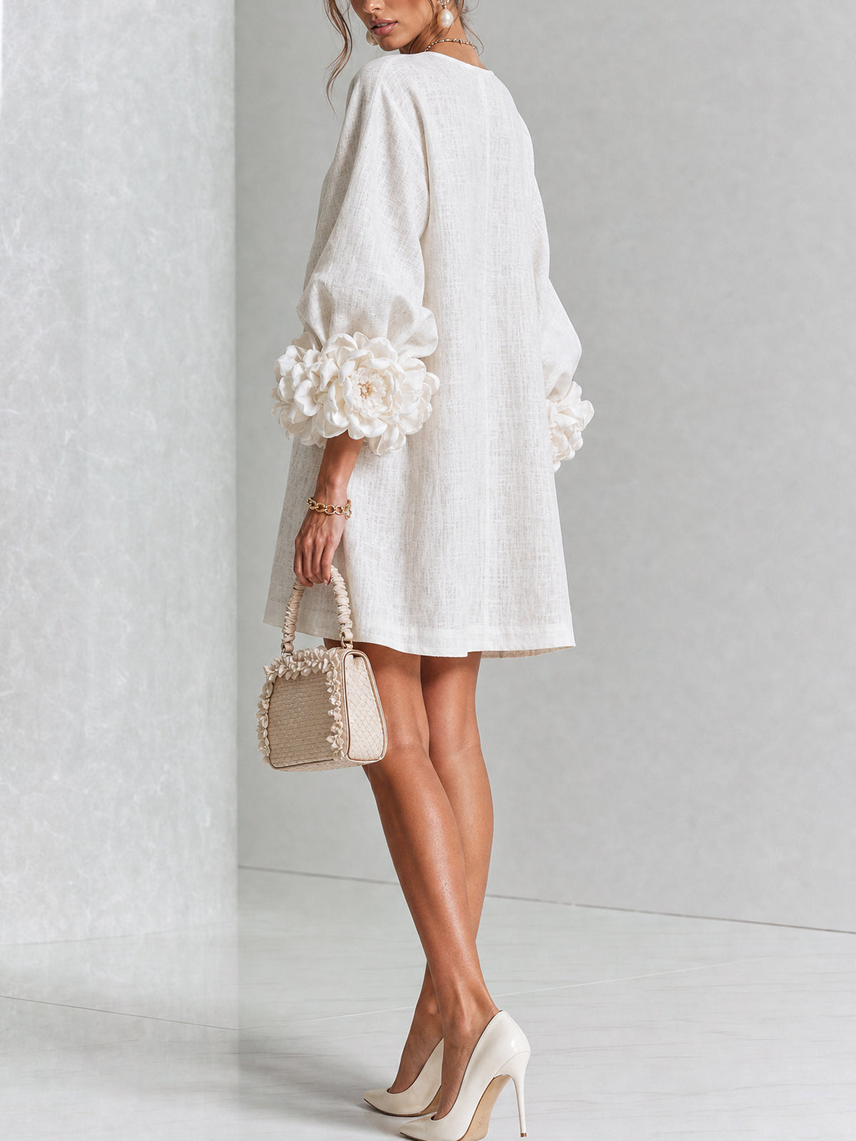 Frederica | Floral-Cuff Balloon-Sleeve Mini Dress