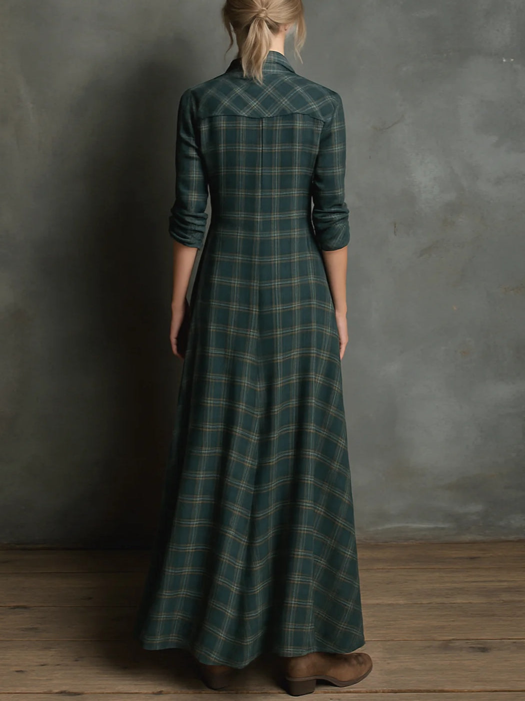 Margherita | Long Shirt Dress with Checked Collar