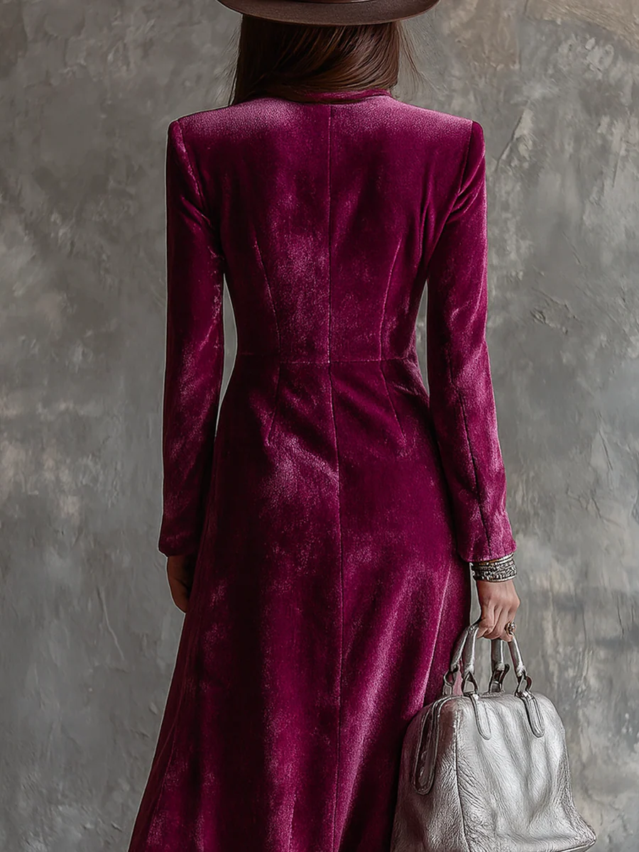 Amelia velvet blazer dress in purple, tailored back view
