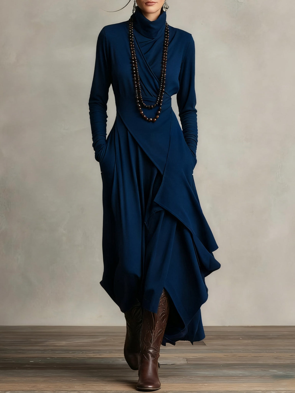 Marilyn elegant maxi dress in navy blue, full-length front view