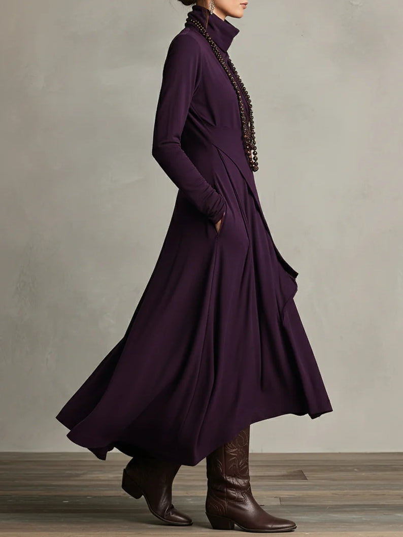 Nellie elegant maxi dress in purple, side view with pocket