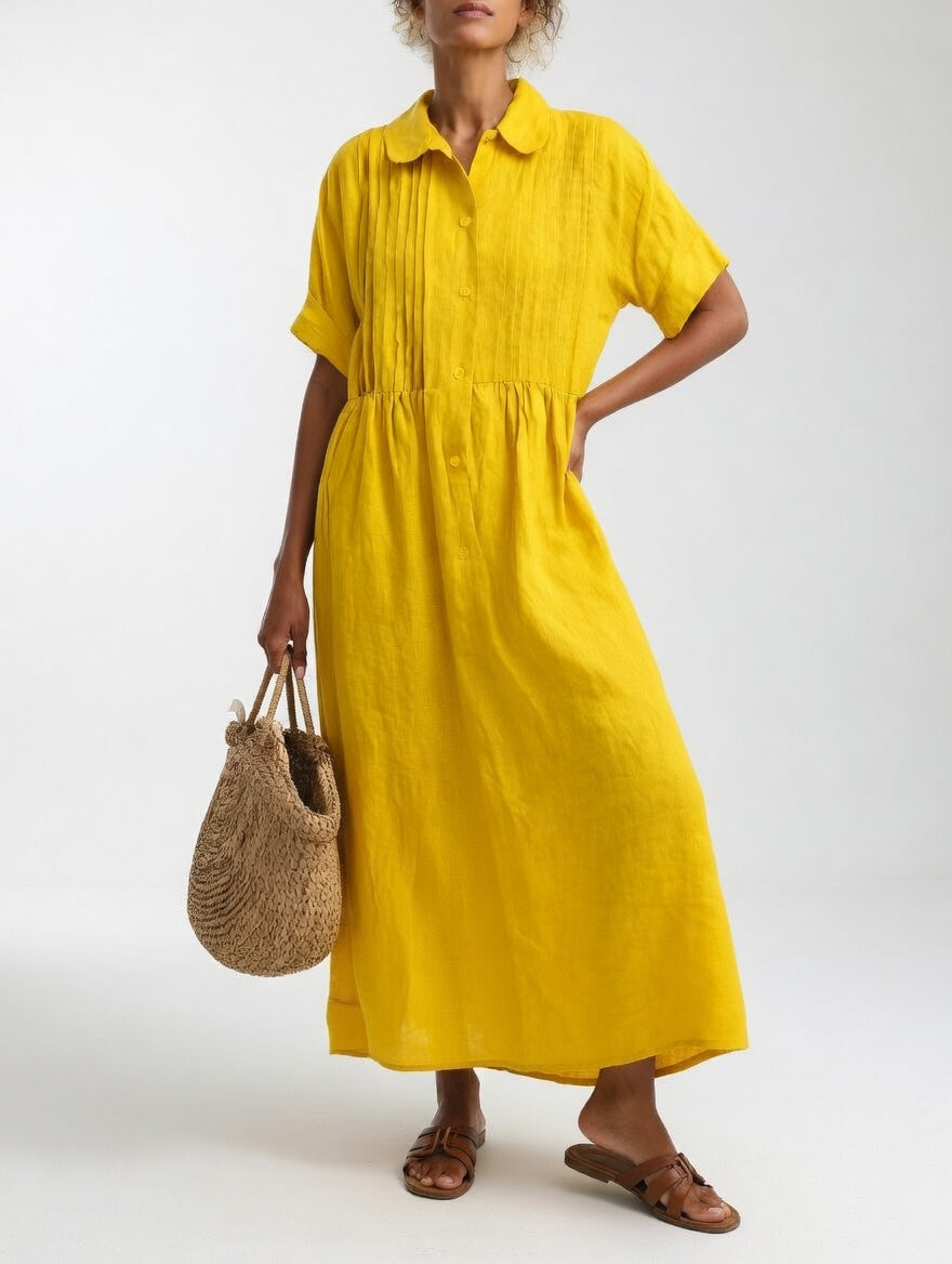 Lysandra long shirt dress in yellow, full-length front view