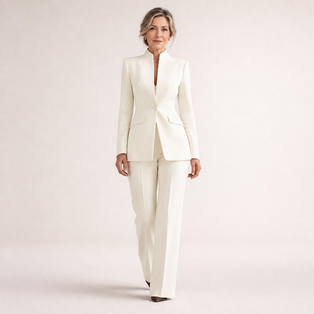 Gwendoline tailored wide-leg trouser suit in white, full-length front view