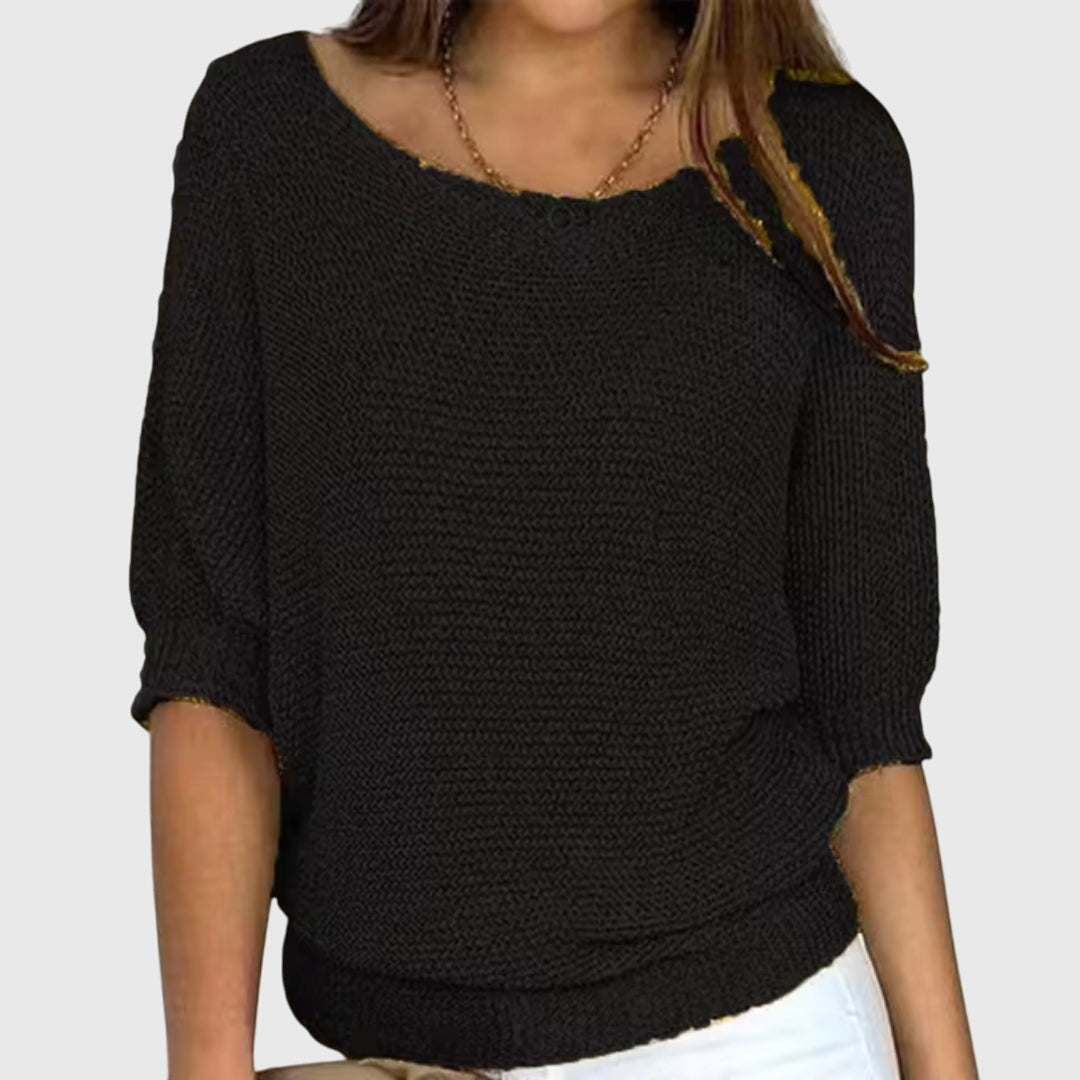 Sofia elegant knit sweater in black, front view