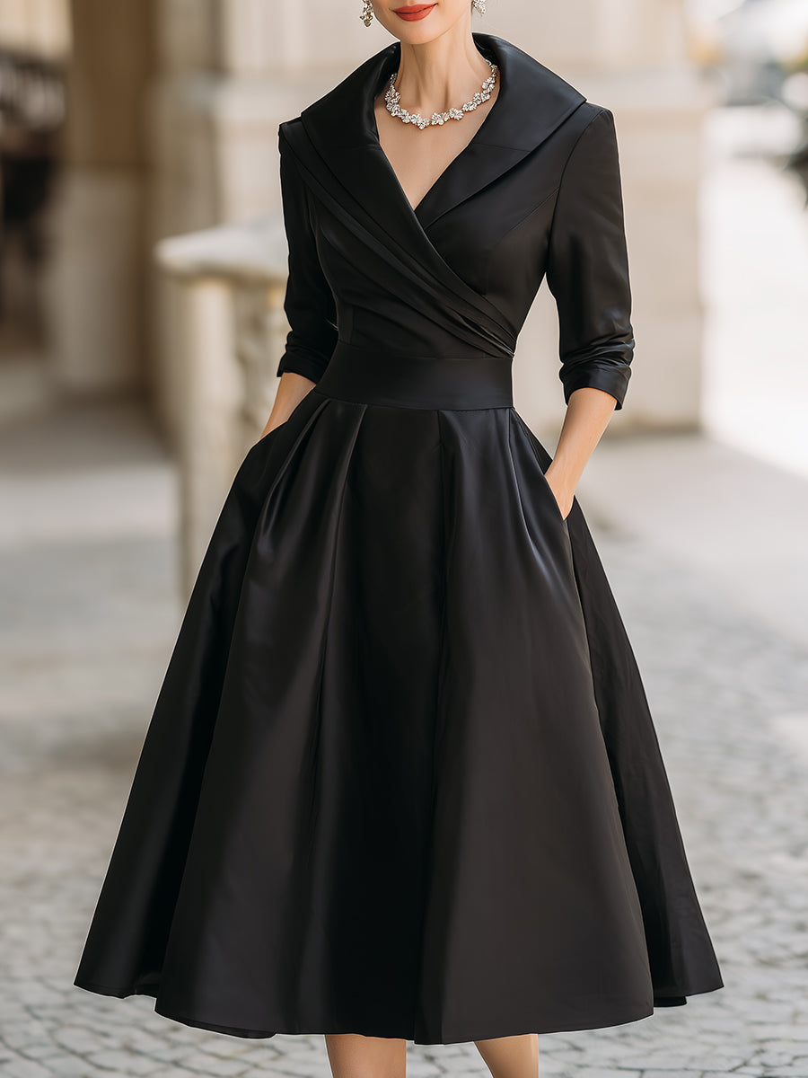 May elegant midi dress in black, full-length front view