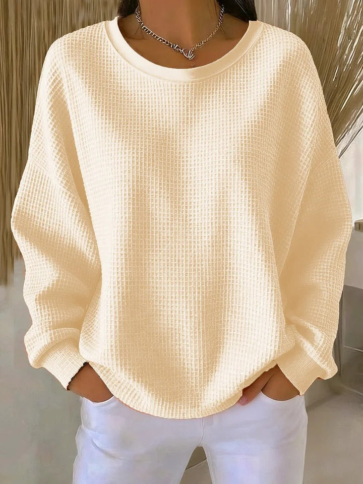 Kelsey waffle-knit sweater in apricot, front view