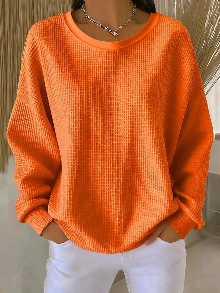 Nuria classic textured jumper in orange, front view
