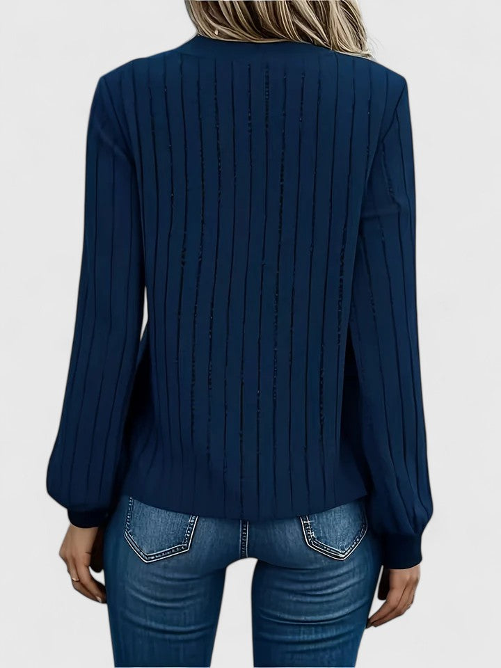 Celestinah ribbed V-neck sweater in navy blue, back view