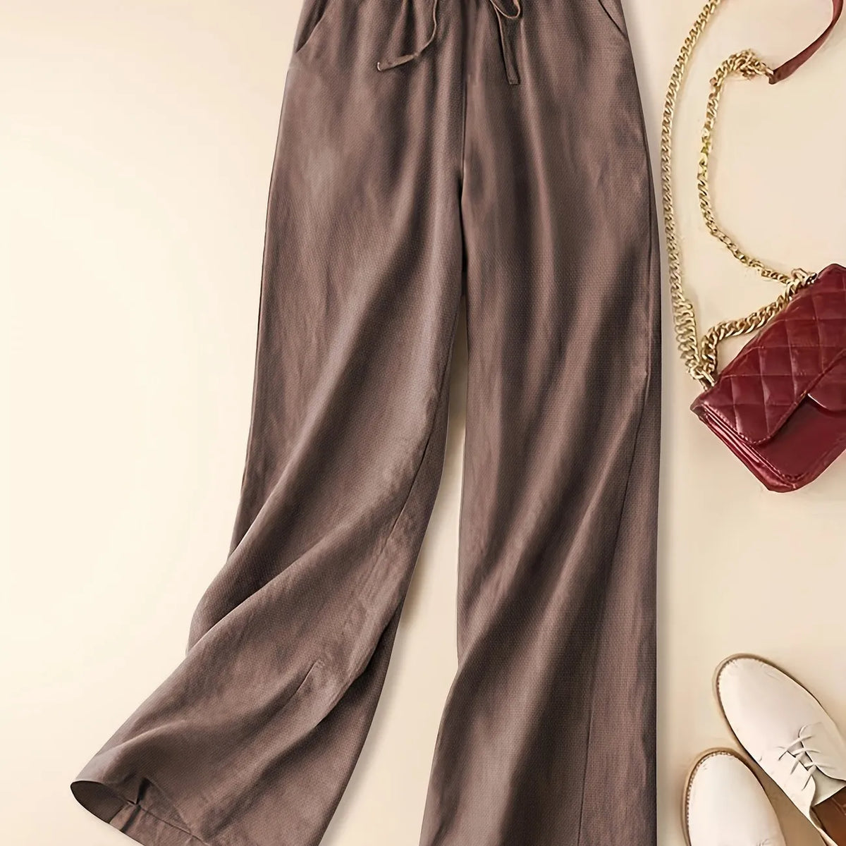 Imara wide-leg drawstring trousers in brown, flat front view
