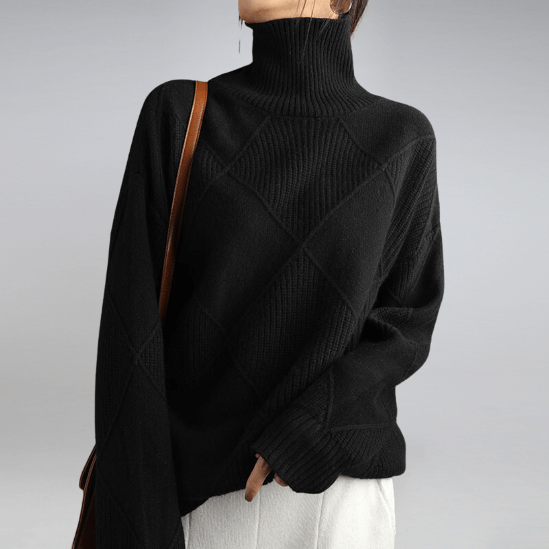 Ameline soft turtleneck sweater in black, front view