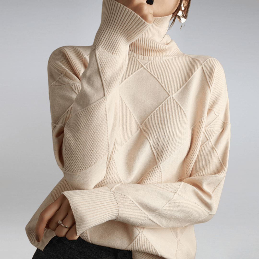 Ameline soft turtleneck sweater in beige, front view