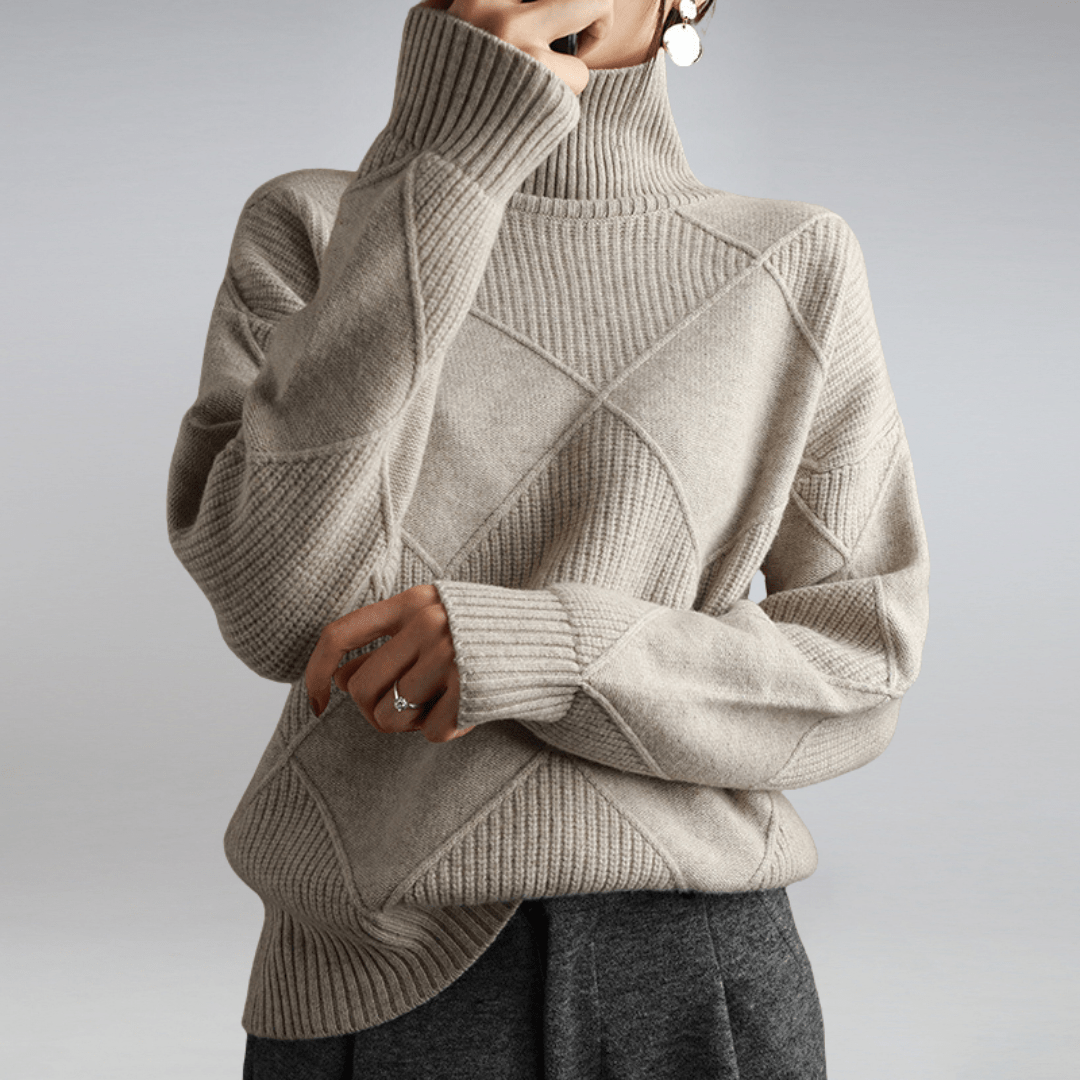 Ameline soft turtleneck sweater in grey, front view