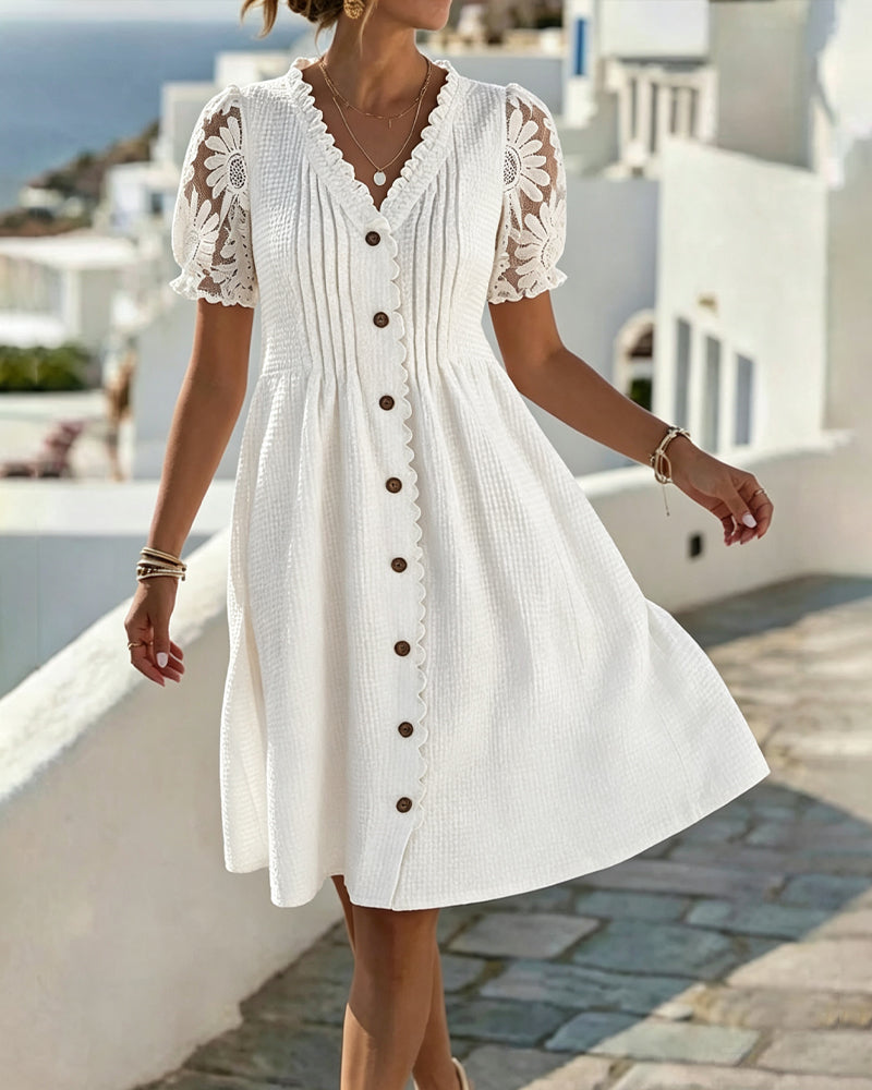 Deneke balloon sleeve midi dress in white, full-length front view