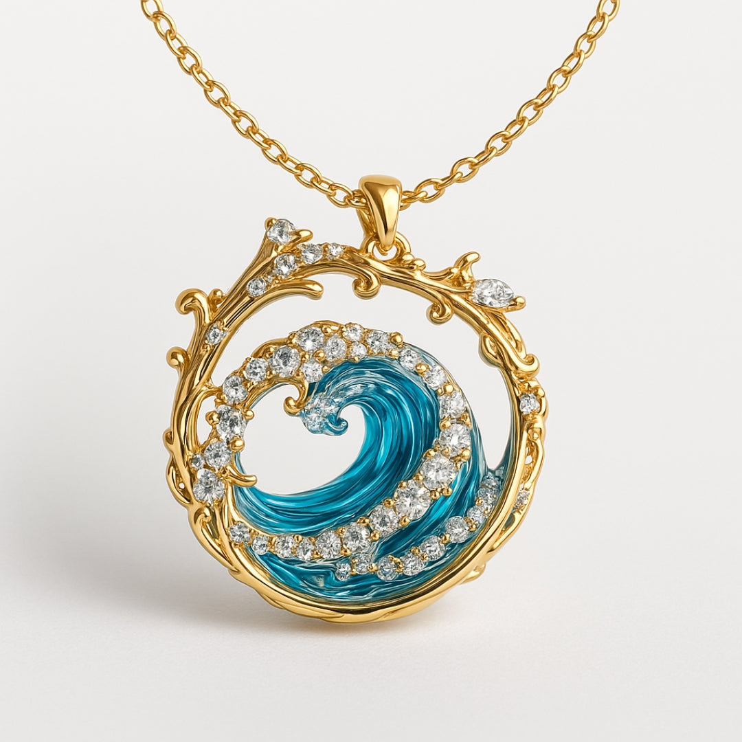 Eternal Wave gold necklace with chain and wave pendant, product view
