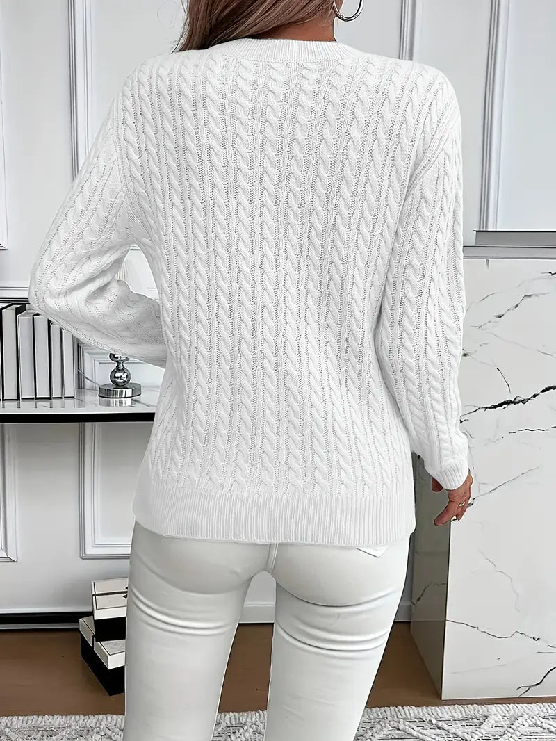 Bernila cable knit jumper in white, back view showing cable texture