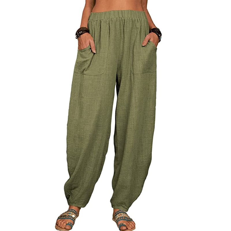 Elviane casual harem pants in army green, front view
