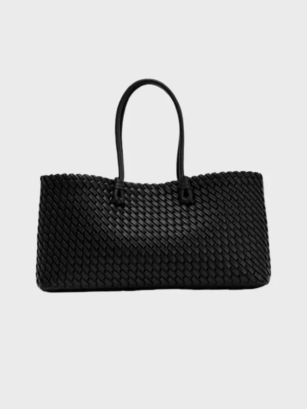 Lindsay woven tote bag in black, front view