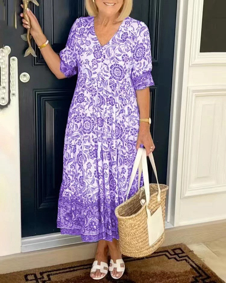 Keisha floral maxi dress in purple, full-length front view