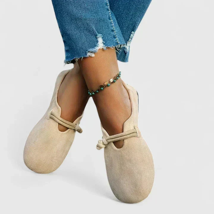 Margot loafers in beige, front view worn on feet