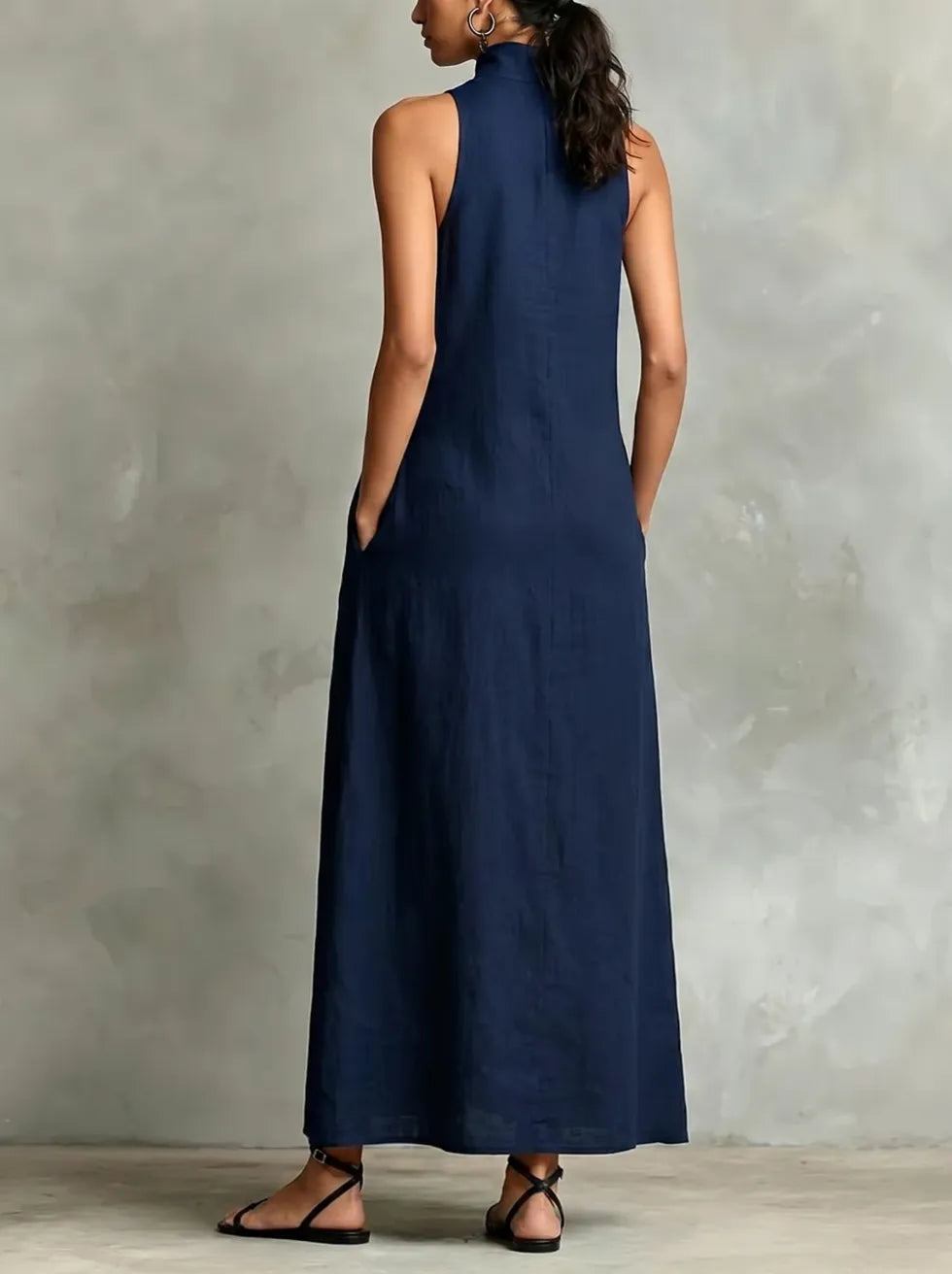 Chrissy maxi dress in navy blue, back view