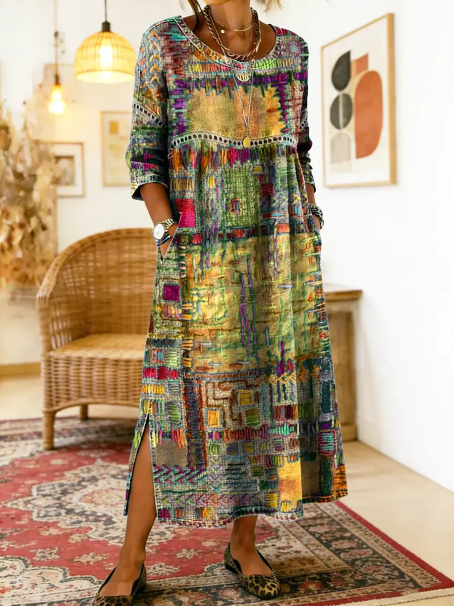 Eliana printed midi dress in yellow, full-length front view