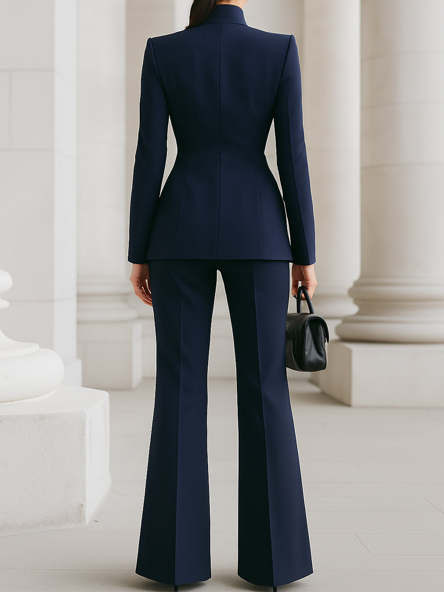 Adrielle blazer and trouser suit set in navy blue, back view