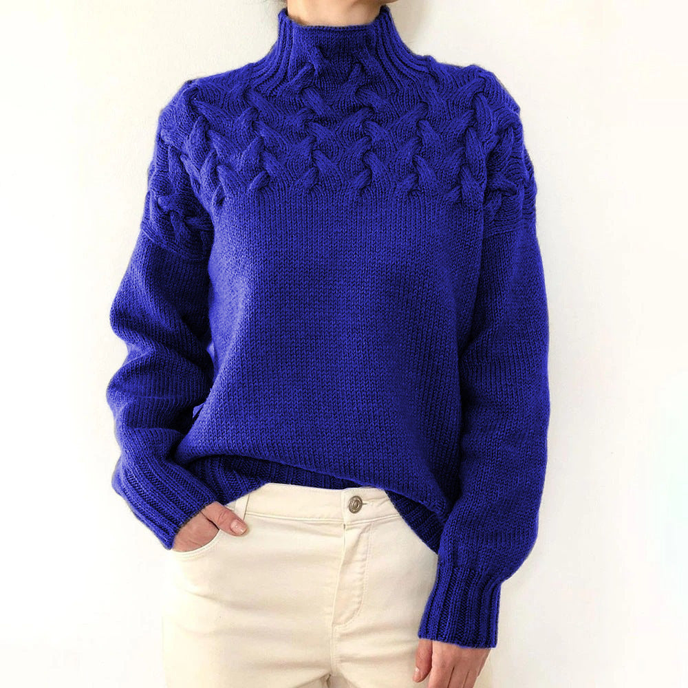 Vaely sophisticated sweater in purple, front view on model