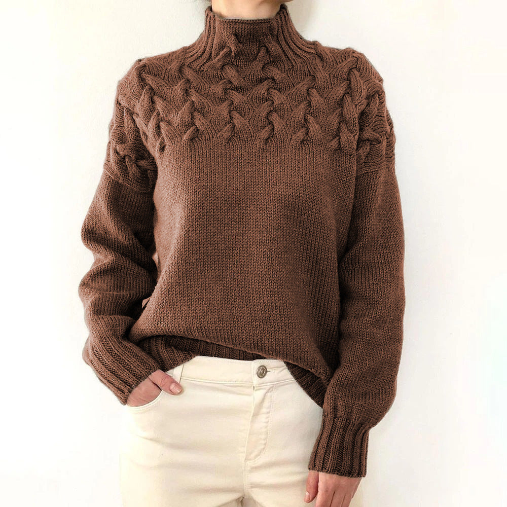 Charlene turtleneck sweater in brown, front view